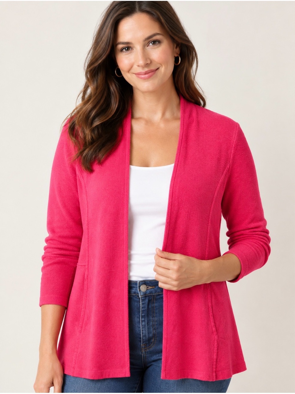 Talbots Bright Pink Open-Front Cardigan